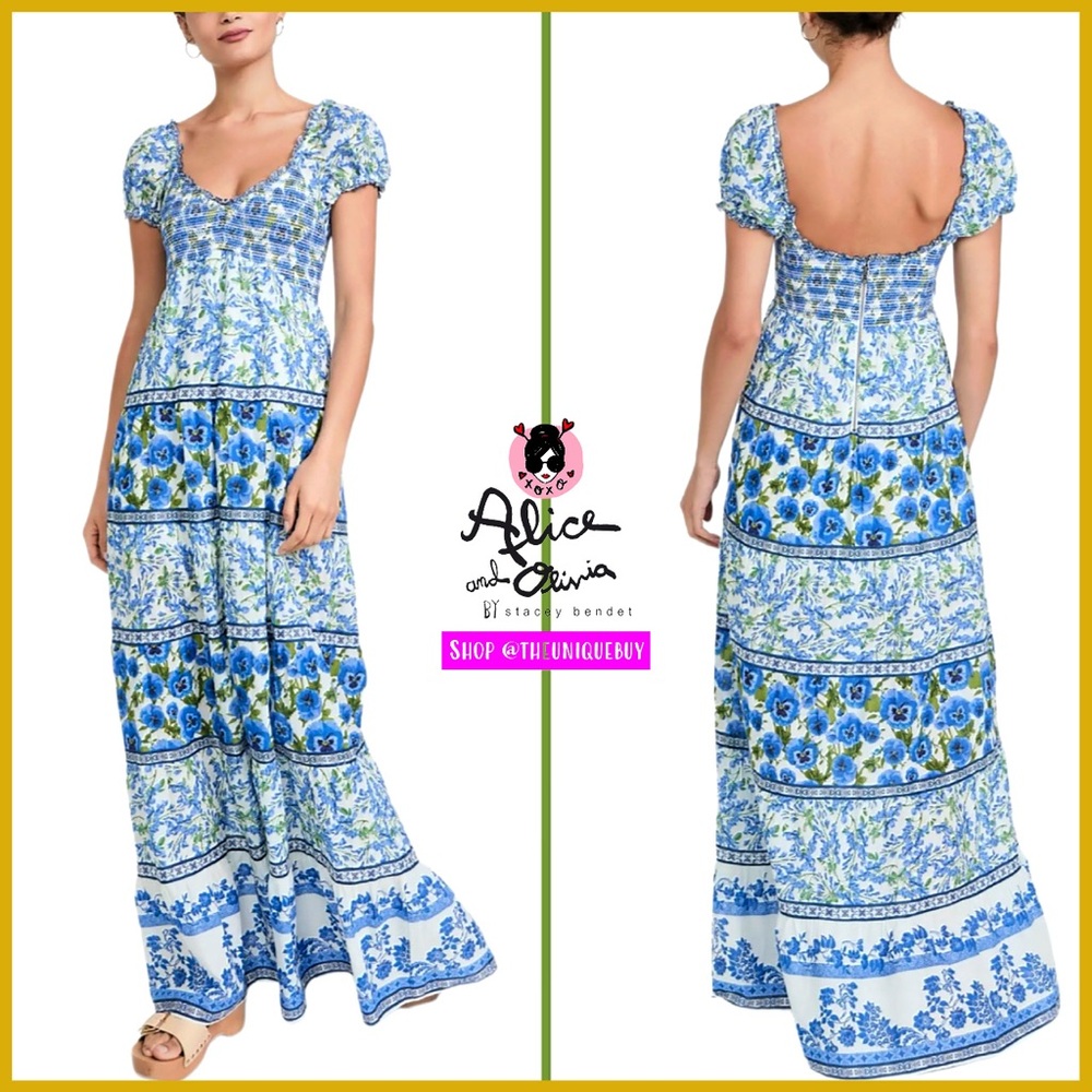 Alice + Olivia Rosalyn Floral Puff Sleeve Blue Maxi Dress - Picture 15 of 16